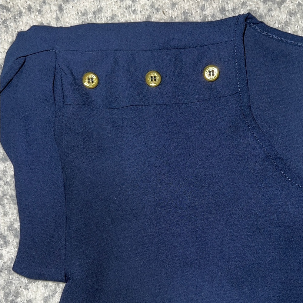 Zenana Outfitters Dark Blue Blouse with Gold Buttons - Picture 3 of 5